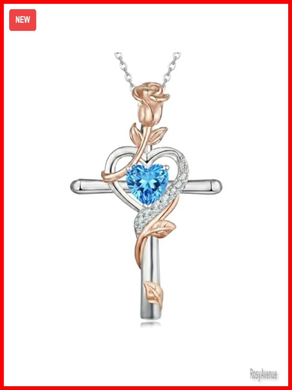 Birthstone Cross Necklace Rose Vine Pendant Jewelry Women Gift